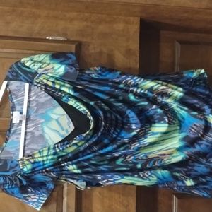 Blue green print blouse